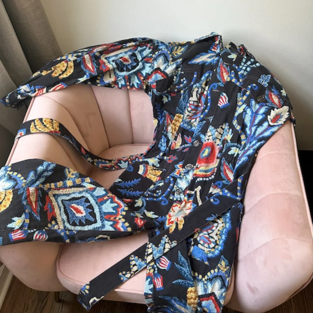 FARM Rio Sunset Tapestry Black Jumpsuit XS Cotton Denim Printed - Picture 3 of 7